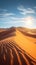 Sahara adventure, dry yellow sand, African sun, Morocco orange sky