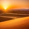 Sahara Desert Dunes and Camel Train at Sunrise