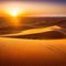 Sahara Desert Dunes and Camel Train at Sunrise