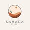 sahara desert line art logo design vector illustration