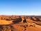 Sahara Desert, Merzouga, Morocco, North Africa - A musician playing guitar in the unending whipped cream dunes.