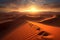 The Sahara desert stretches endlessly, its dramatic landscape captivating the senses. Vast dunes rise and fall, sculpted