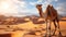 Saharan Serenity. A Camel in a desert. Generative AI