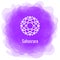 Sahasrara icon. The seventh crown, parietal chakra. Vector purple smoky circle. Line symbol. Sacral sign. Meditation