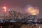 SAIGON, VIETNAM - FEB 04, 2019 - Colorful fireworks of Ho Chi Minh City at new year view from rooftop somewhere