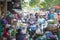 Saigon, Vietnam - June 2017: busy morning street vegetable market, Saigon, Vietnam.