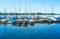 Sail boars for rent on the pier on Alster lake. Hamburg, Germany