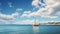 Sail Boat In The Blue Ocean: A Delicately Rendered Mediterranean-inspired Landscape