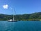 Sail boat on the calm Caribbean waters