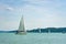 Sail boat on the lake view of Tihany from BalatonfÃ¼red