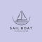 sail boat logo line minimalist vector design with wave logo and emblem