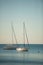 Sail boats anchored on a calm sea in late afternoon