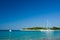 Sail boats docked in beautiful bay, Adriatic sea,
