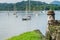 Sail boats and Fuerte Santiago fortress in Portobelo village, Pana