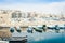 Sail boats and pleasure boats in old port, seafront of Ortygia Ortigia Island in Syracuse Siracusa, Sicily, Italy