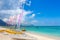 Sail boats at the Wolmar beach. Mauritius