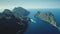 Sail boats, yacht at ocean bay of green mount island aerial view. Water transport at tropical gulf