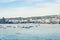 Sail and pleasure boats near Acitrezza harbor next to Cyclops islands, Catania, Sicily