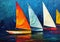 Sail regatta boats on the horizon colorful oil knife painting