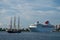 Sail ship and a cruise ship