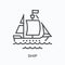 Sail ship flat line icon. Vector outline illustration of yacht, pirate boat, sea transportation. Schooner thin linear