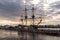 Sail Ship `Poltava` on English embankment of Neva river. Sankt-Peterburg, Russia - `Poltava` it is historical reconstruction