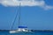 Sailboat anchired near Pangaimotu island in Tonga