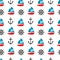 Sailboat, anchor and ship steer seamless pattern.