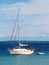 Sailboat anchored in harbor