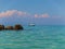 Sailboat anchored in the turquoise waters of The Aegean Sea at Kallithea, Greece