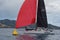 Sailboat approaching racing mark