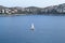 Sailboat approaching the shore