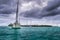 Sailboat at the bay in beautiful Caribbean island in San Blas, Panama, Central America