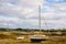 A sailboat beached at low tide in Brittany, France