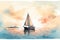 Sailboat on a calm sea, Watercolor, Tranquil and peaceful