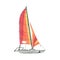 Sailboat, catamaran, with orange and yellow sails. An isolated object from a large set of CUBA. Watercolor illustration