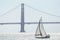 Sailboat crossing the San Francisco Bay, near Golden Gate Bridge