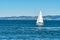 Sailboat while cruising the san francisco bay near the Alcatraz island prison