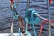 Sailboat detail. Ropes and fixing arrangements on a sailboat.