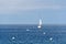 Sailboat dock next to Catalina Island, California, USA.