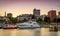 Sailboat Docked at Portland Downtown Waterfront Marina Along Willamette River