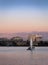 Sailboat in False Creek, Vancouver, at sunset.