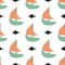 Sailboat and fish seamless child vector funny pattern.