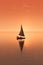 Sailboat floating on a calm lake, hazy background