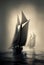 Sailboat in the fog. AI Generated