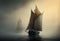 Sailboat in the fog. AI Generated