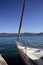 Sailboat front and Embiez island landscape, France