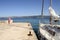 Sailboat front and Embiez island landscape, France