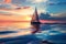 sailboat gently gliding across the calm waters, its sails billowing in the gentle breeze