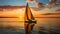 Sailboat glides on tranquil water at sunset generated by AI